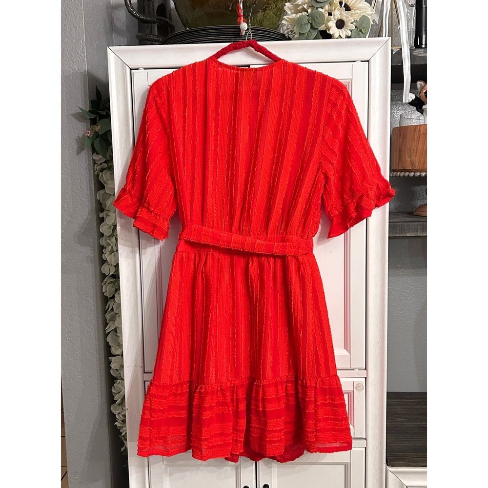 Hello Molly Red Wrap Mini Dress Flutter Sleeve MEDIUM Summer Rodeo Festival - Picture 7 of 10